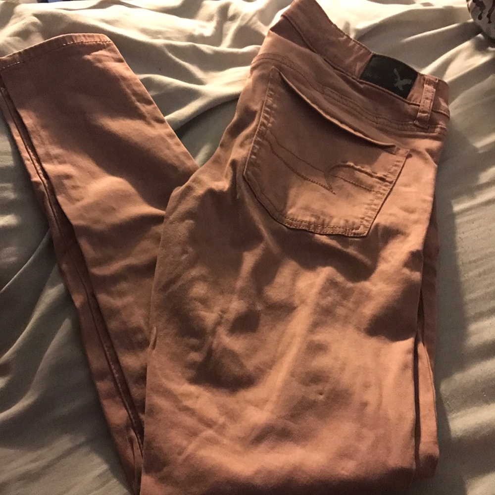 American eagle pink tan skinny jeans